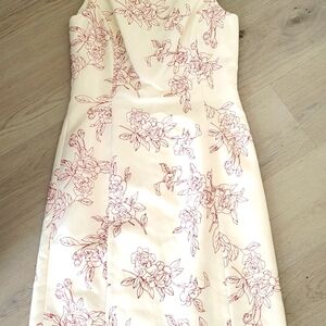 Ann Taylor dress Womens 6 Cream Red Stitched Flowers Sleeveless